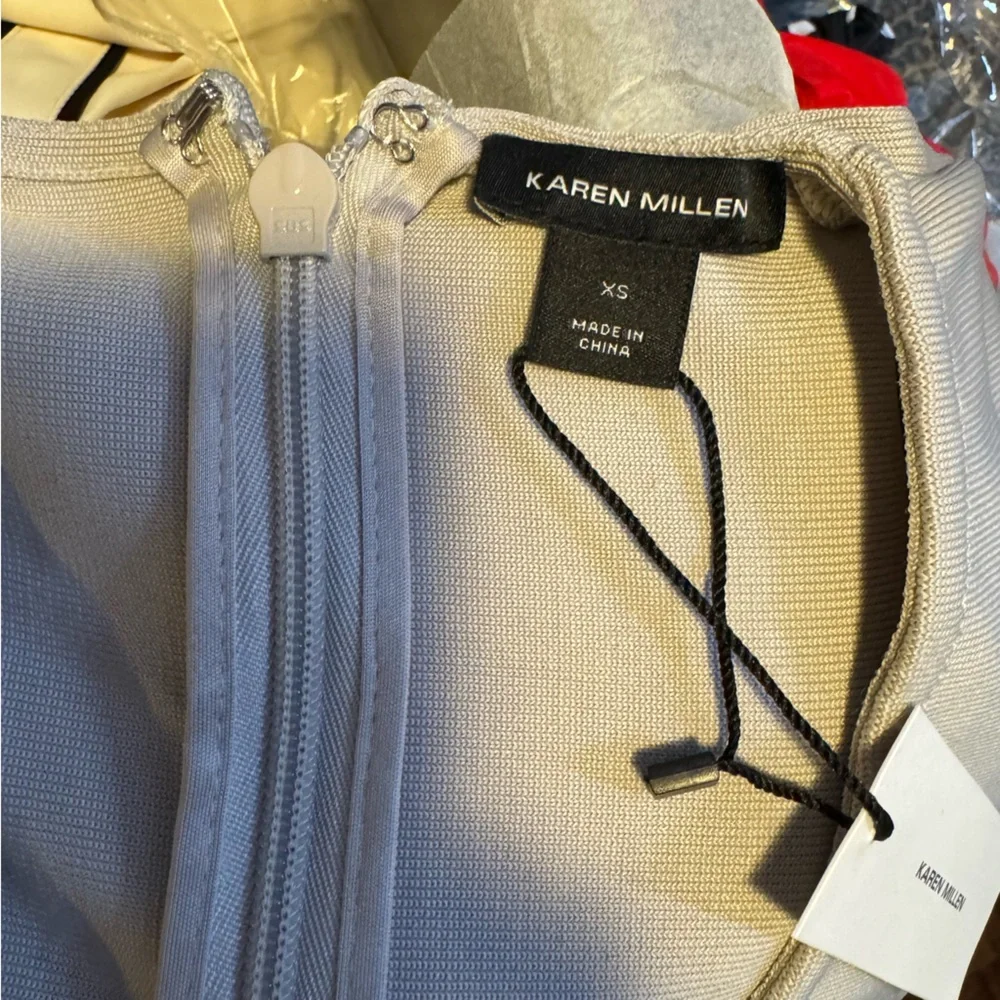 Karen Millen Bandage Form Fitting Deep V-Neck Grey Bodysuit XS - Picture 4 of 6